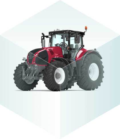 Ubezpieczenia rolne (Agrobiznes) Czerwony traktor symbolizujący ubezpieczenia rolne przeznaczone dla Agrobiznesu