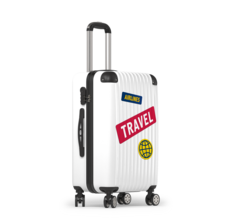 Biała walizka na kółkach, z którą możesz podróżować poza granicami Polski